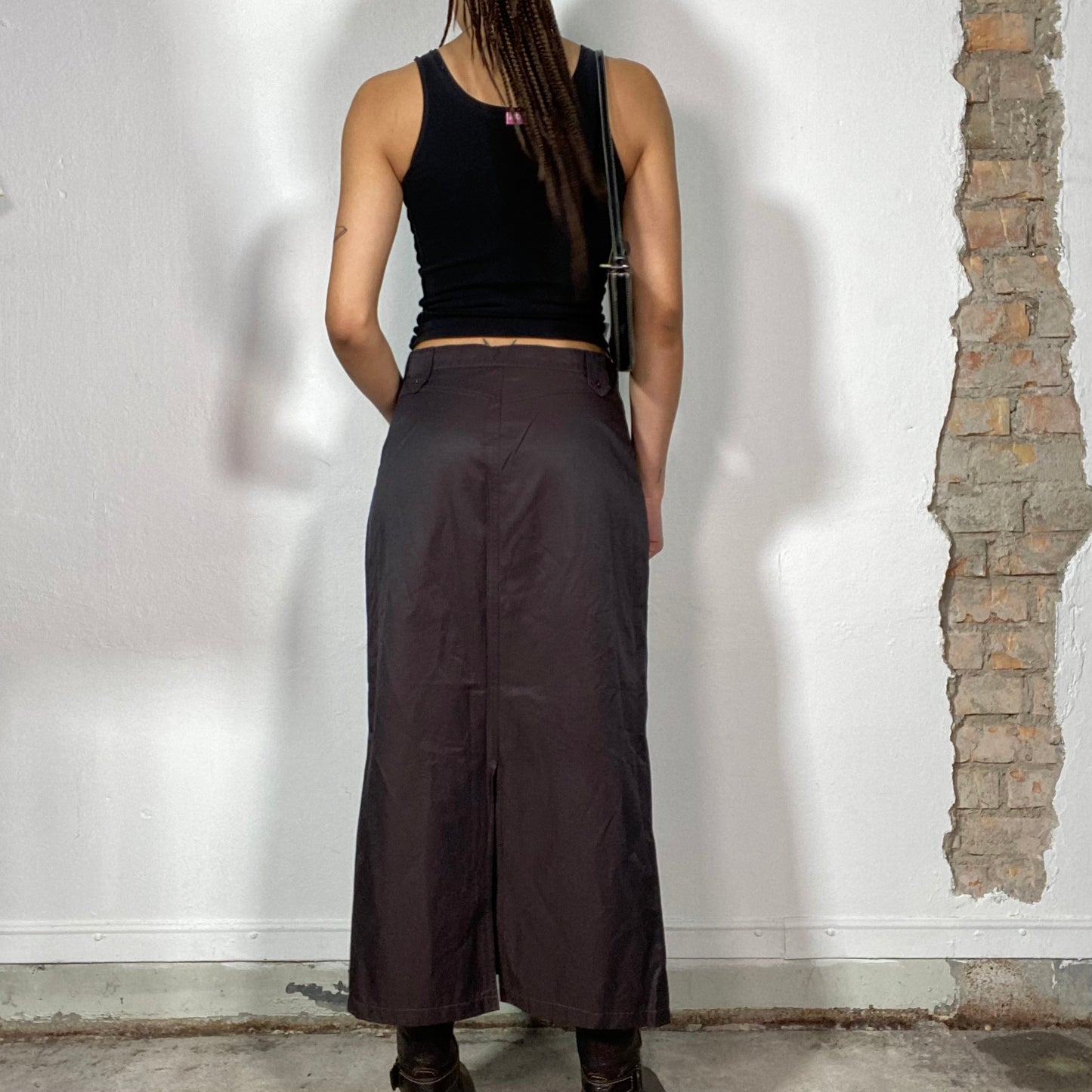 Vintage 90's Classic Brown Maxi Skirt with Back Slit (S/M)