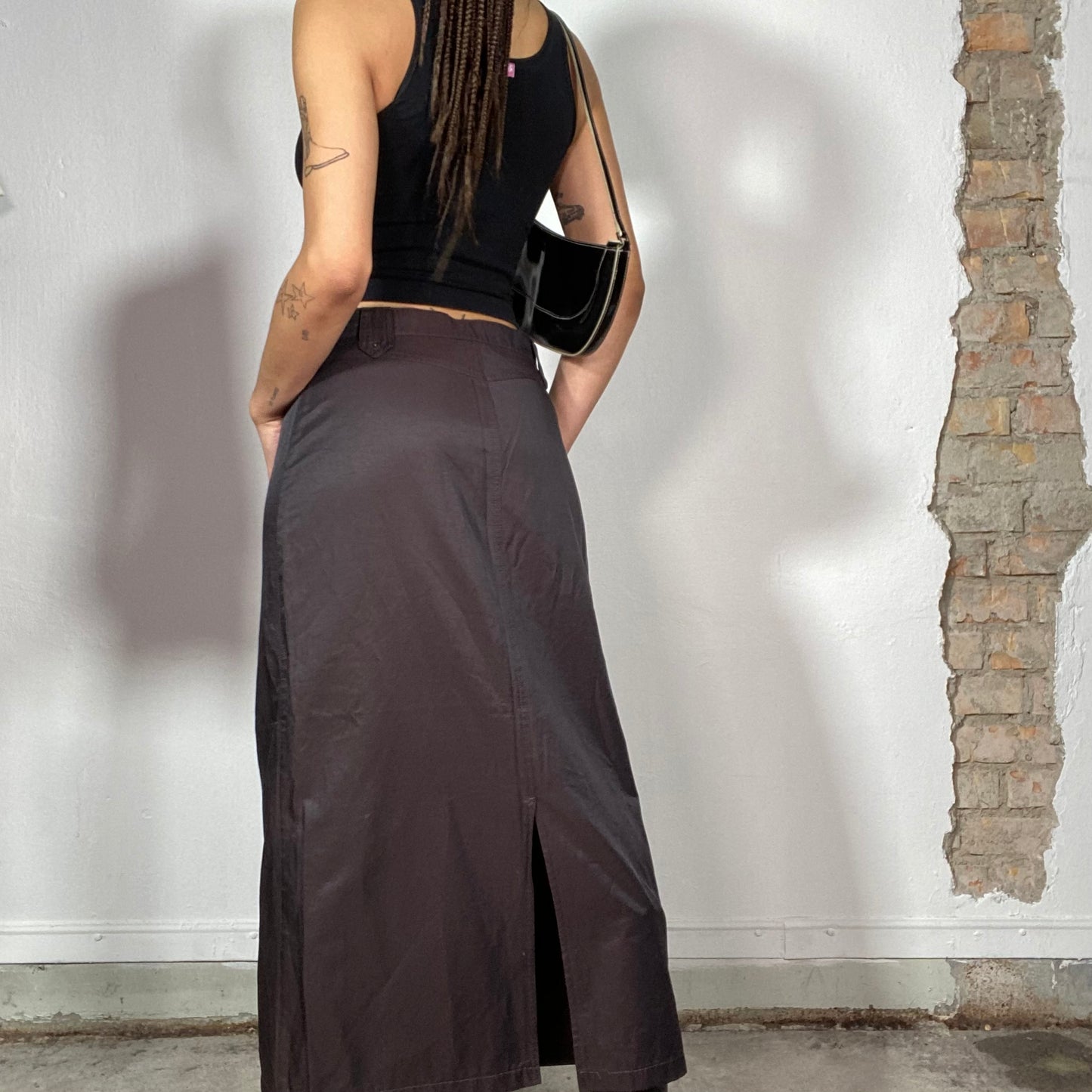 Vintage 90's Classic Brown Maxi Skirt with Back Slit (S/M)