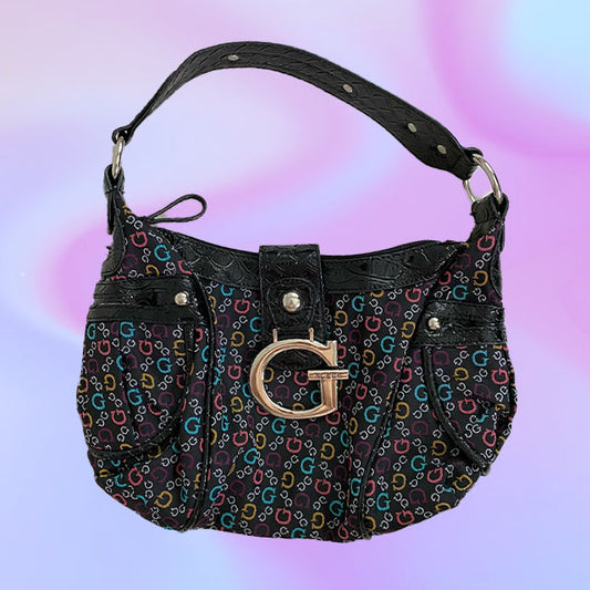 Vintage Y2K Guess Multicolor Monogram Shoulder Bag