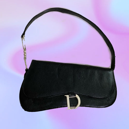 Vintage Y2K Black Saddle Bag with CD Detail