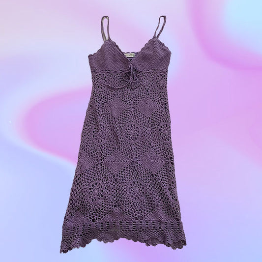 Vintage 90's Purple Crochet Midi Dress (S)
