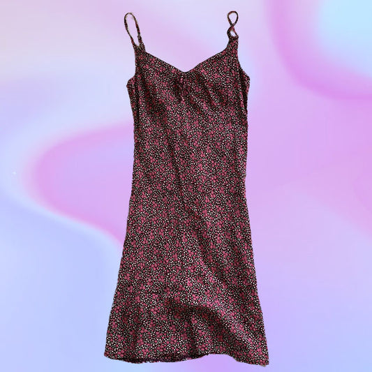 Vintage 90's Dark Pink Floral Cami Midi Dress (38)