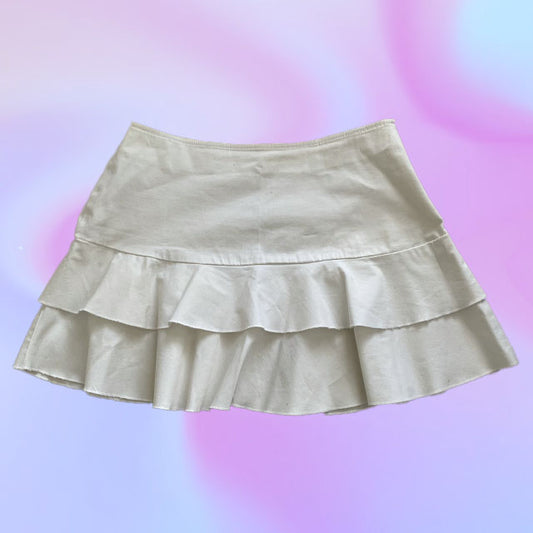 Vintage 90's Fairycore White Ruffle Mini Skirt (38)