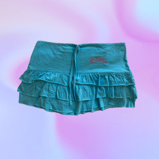 Vintage Y2K Von Dutch Ruffle Mini Skirt (M/L)