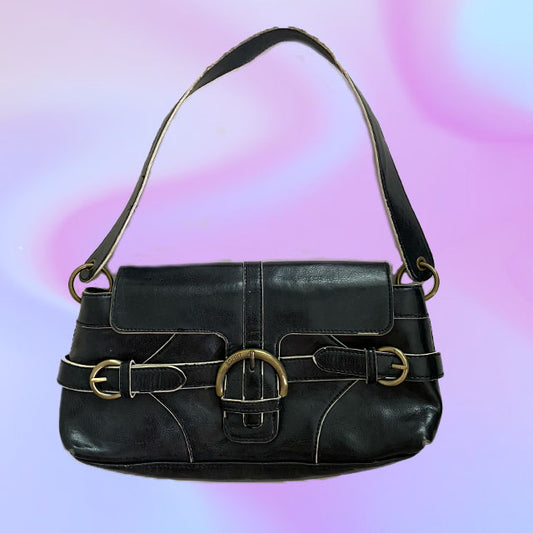 Vintage 90's Black Esprit Shoulder Bag with Buckle Detailing