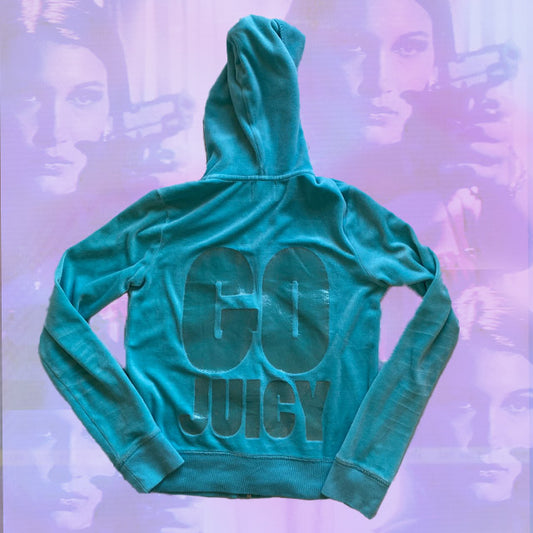 Vintage Y2K Juicy Couture Aqua Velour Zip Up Hoodie (S)