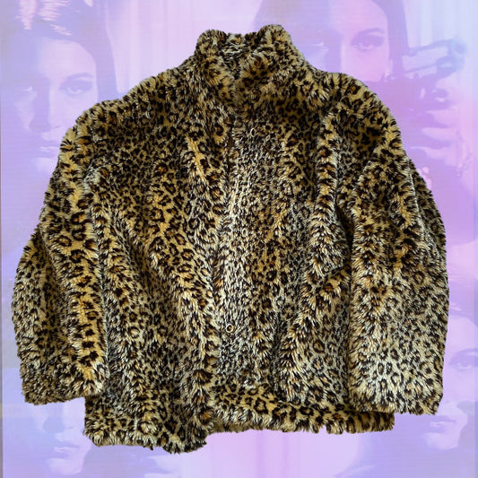 Vintage 90s Cheetah Print Furry Jacket (S/M)