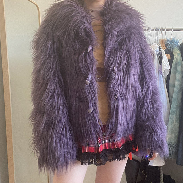 Vintage 90s Purple Vegan Furry Coat (M)