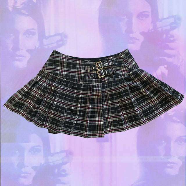 Vintage 90's Pink and Black Plaid Miniskirt (XS/34)