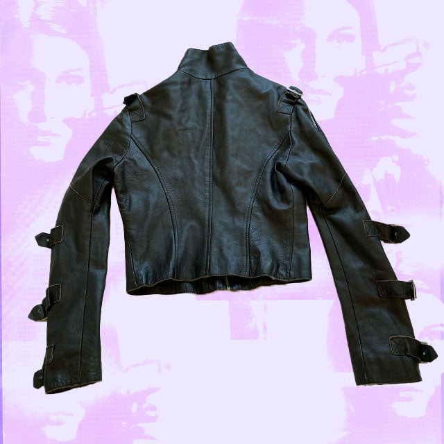 Vintage 90s Cropped Black Leather Jacket (36)