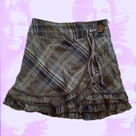 Vintage 90's Taupe Plaid Fairycore Skirt (36)