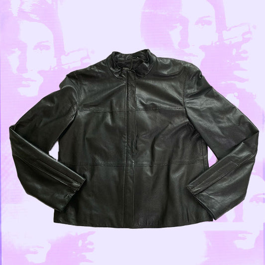 Vintage 90's Boxy Fit Leather Jacket (38))
