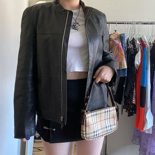 Vintage 90's Boxy Fit Leather Jacket (38))