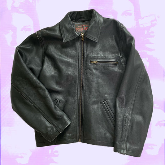 Vintage 90s Black Boxy Leather Jacket (XS - oversize fit)