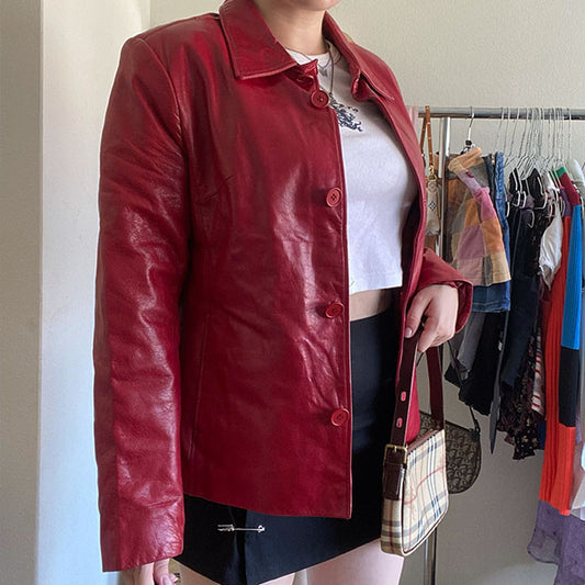 Vintage 90s Red Leather Jacket (38)