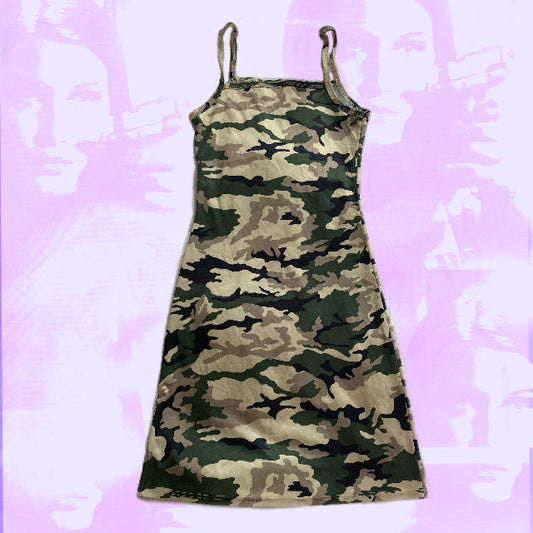 Vintage 90's Pinkie High Neck Camo Dress (XS/S)