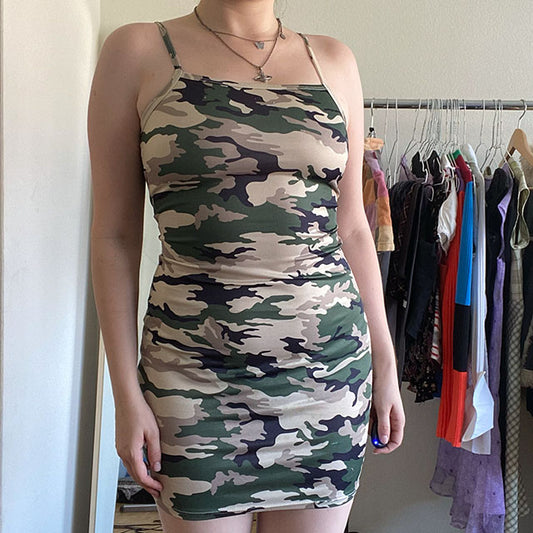 Vintage 90's Pinkie High Neck Camo Dress (XS/S)