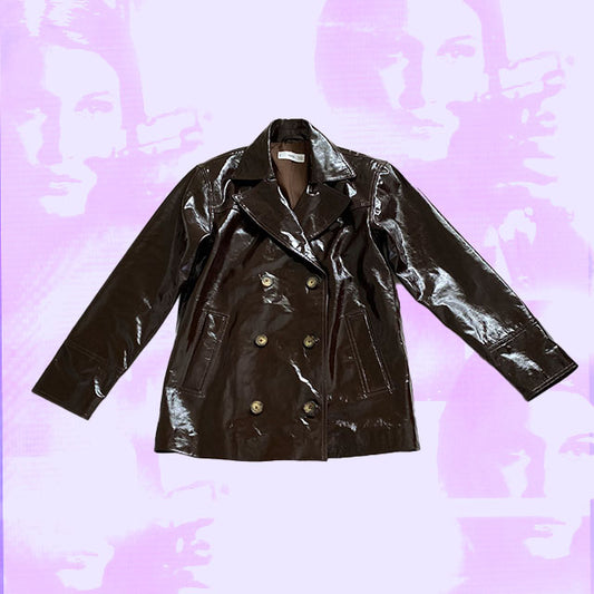 Vintage 90's Style Dark Red Patent Leather Oversized Blazer (XS)