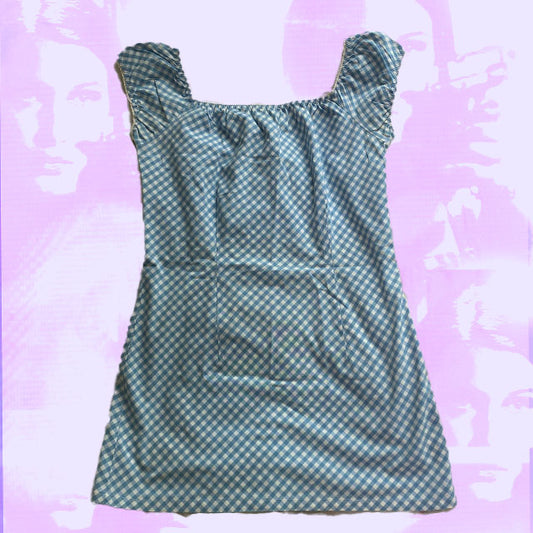 Vintage 90's Benetton Baby Blue Gingham Dress (L)