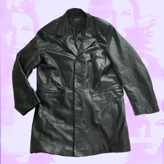 Vintage 90s Black Leather Coat (XL)