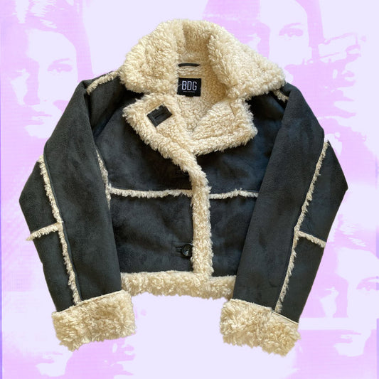 Vegan Green and Cream Vegan Furry Trim Jacket (S)