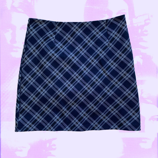 Vintage 90's Clueless Blue Diagonal Plaid Skirt (36)