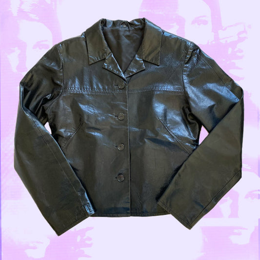 Vintage 90s Black Boxy Fit Leather Jacket (M, Oversize Fit)