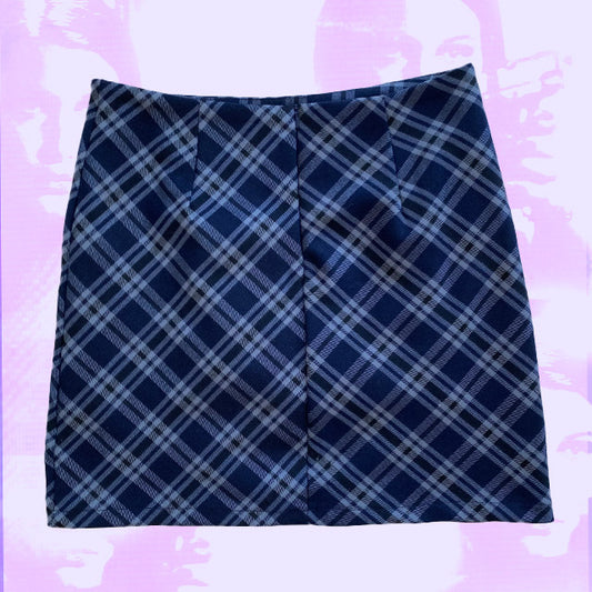 Vintage 90's Clueless Blue Diagonal Plaid Skirt (36)