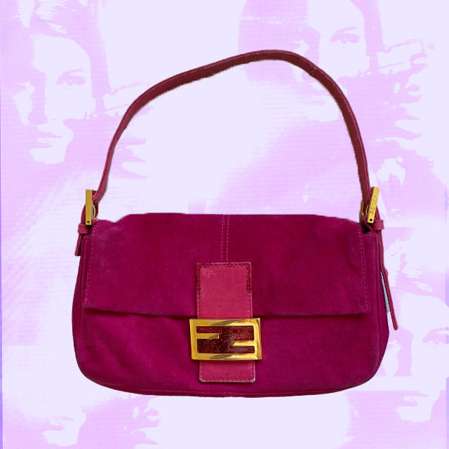 Vintage 90's Fendi Pink Suede Baguette Bag