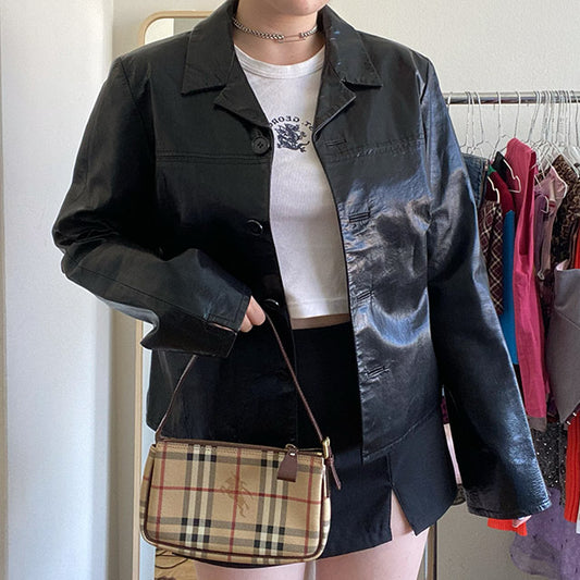 Vintage 90s Black Boxy Fit Leather Jacket (M, Oversize Fit)