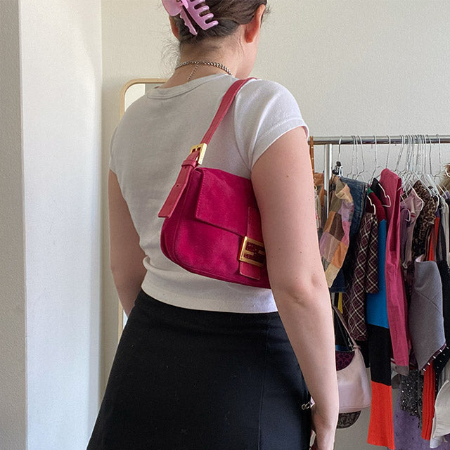 Baguette cloth handbag Fendi Pink in Cloth - 36064609
