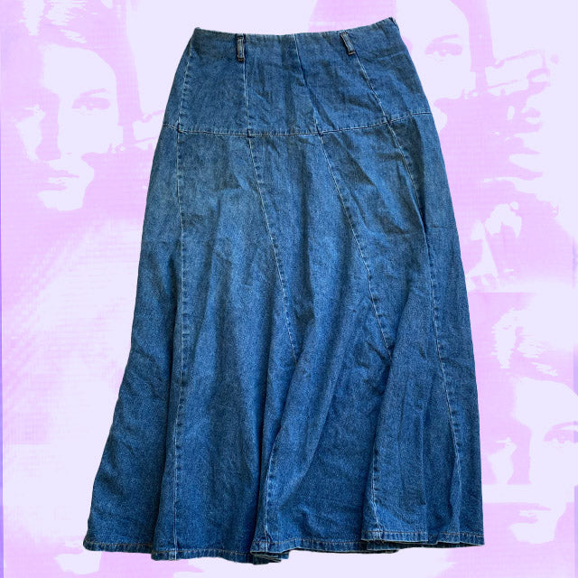 Vintage 90's Blue Denim Maxi Skirt (38)