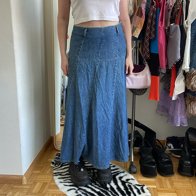 Vintage 90's Blue Denim Maxi Skirt (38)