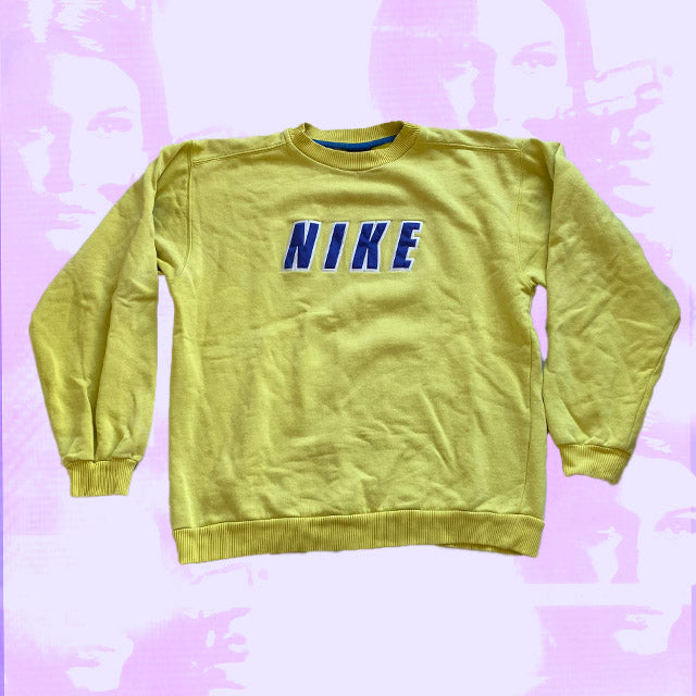 Vintage 90s Nike Yellow Spellout Sweatshirt (XL)