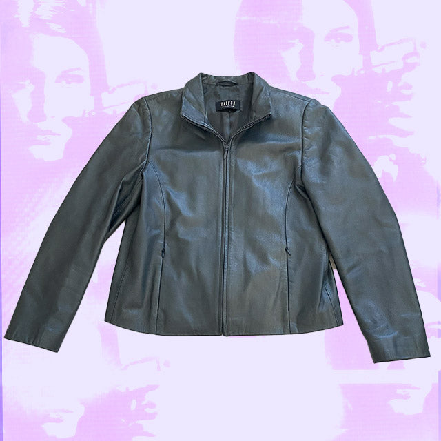 Vintage Y2K Grey Leather Jacket (38)