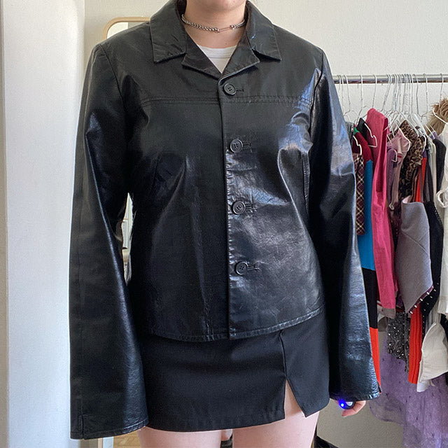 Vintage 90s Black Boxy Fit Leather Jacket (M, Oversize Fit)