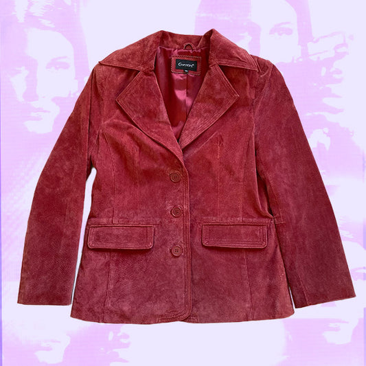 Vintage 90s Dark Pink Suede Boxy Fit Leather Blazer (S/M, Oversize Fit)