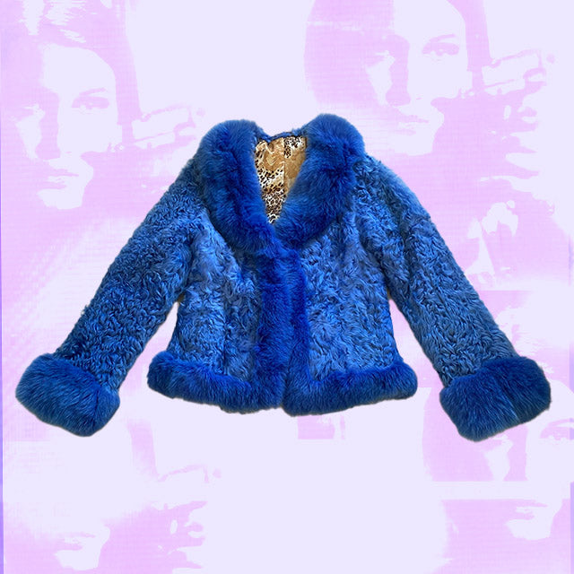 Vintage 90s Blue Afghan Fur Jacket (S/M)