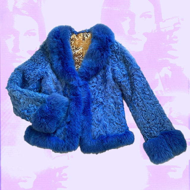 Vintage 90s Blue Afghan Fur Jacket (S/M)