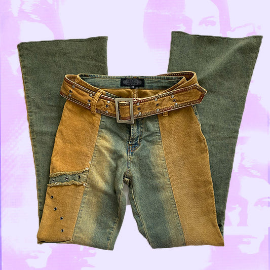Vintage Y2K Low Waist Jeans with Cord Detail and Removable Belt (34)