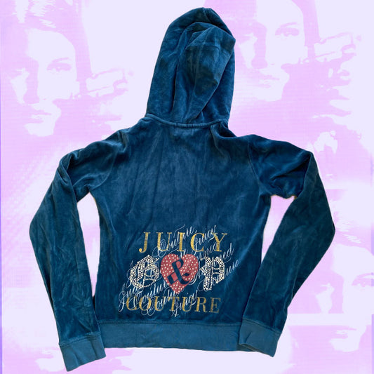 Vintage Y2K Juicy Couture Blue Velour Zip Up Hoodie (M)