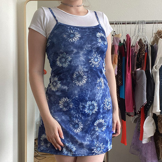 Vintage 90's Blue Sunflower Cami Dress (XS/S)
