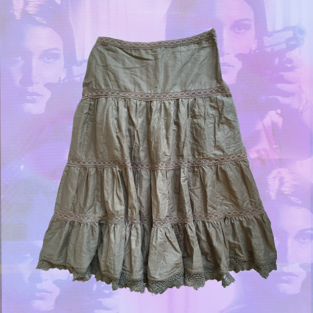 Vintage 90's Khaki Fairy Maxi Skirt (36)