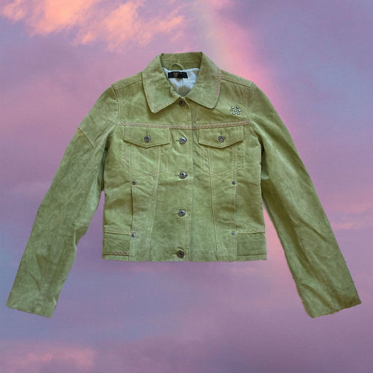 Vintage 90s Pistachio Green Suede Jacket (36 EU/UK 10)