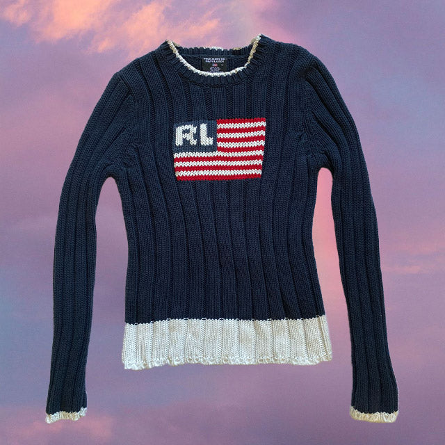 Vintage 90's Polo Ralph Lauren Flag Navy Sweater (S)