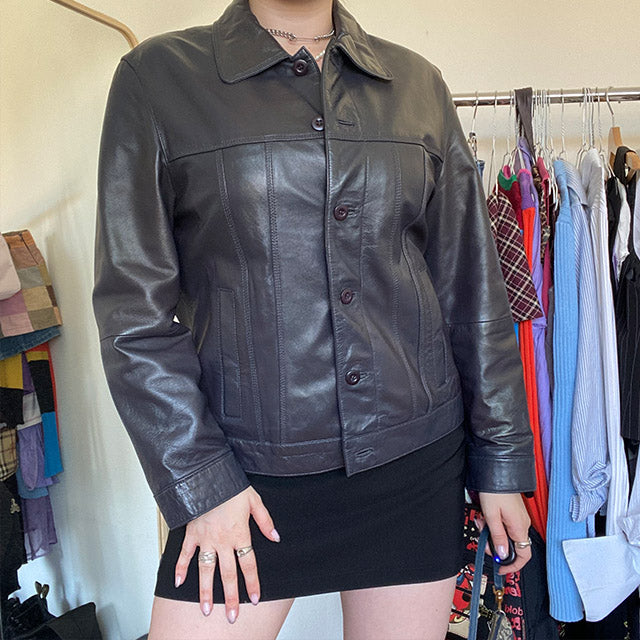 Vintage 90s Black Leather Jacket (36 EU/UK 10)