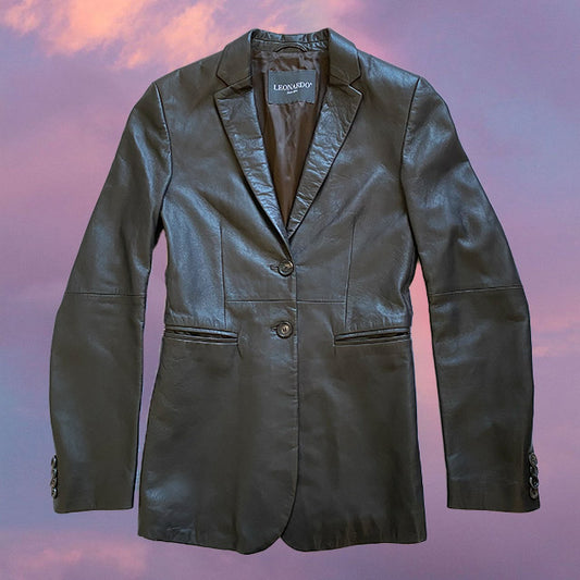 Vintage 90s Very Dark Brown Leather Blazer (36 EU/UK 10)
