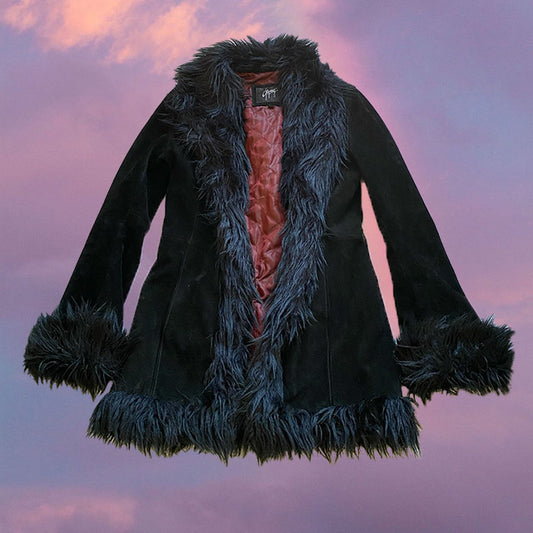 Vintage 90s Black Suede Afghan Coat (S/M)