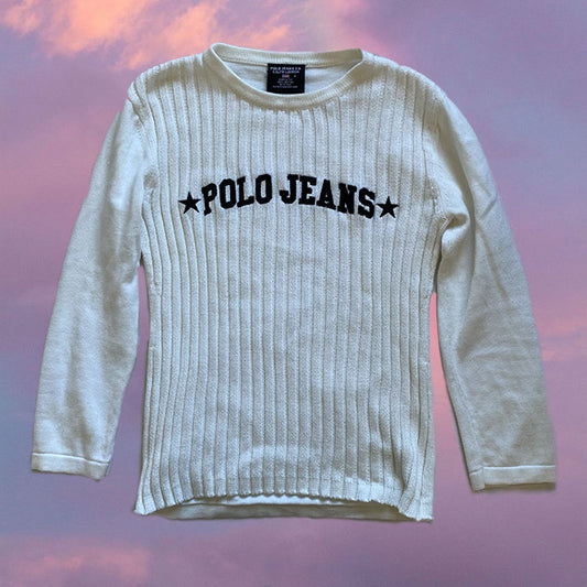 Vintage 90's Polo Ralph Lauren Logo White Sweater (S)