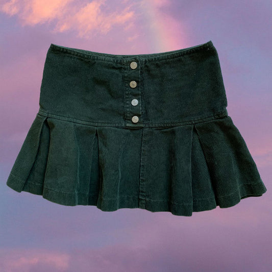 Vintage 90's Green Cord Pleated Miniskirt (XXS)